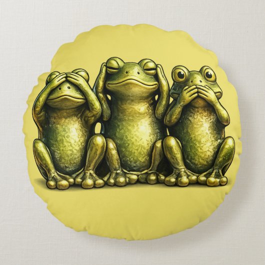See Hear Speak No Evil Funny Frogs ラウンドクッション (正面)
