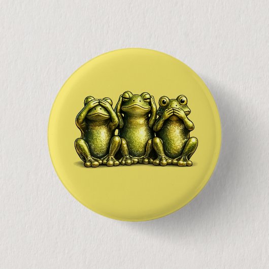 See Hear Speak No Evil Funny Frogs 缶バッジ (正面)