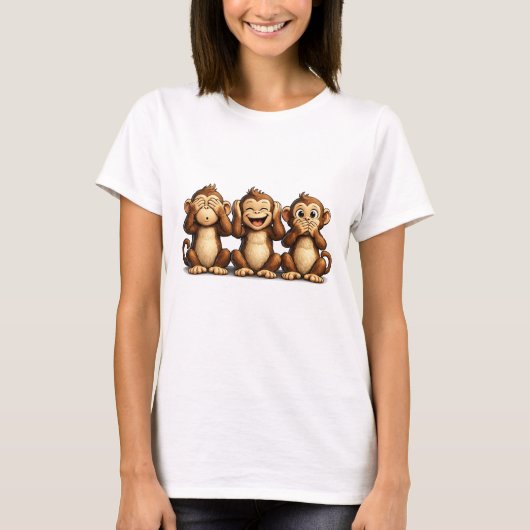 See Hear Speak No Evil Funny Monkeys Shirt Tシャツ (正面)