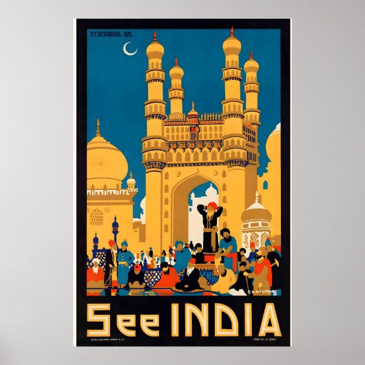 See India Hyderabad Charminar Vintage Travel ポスター (正面)