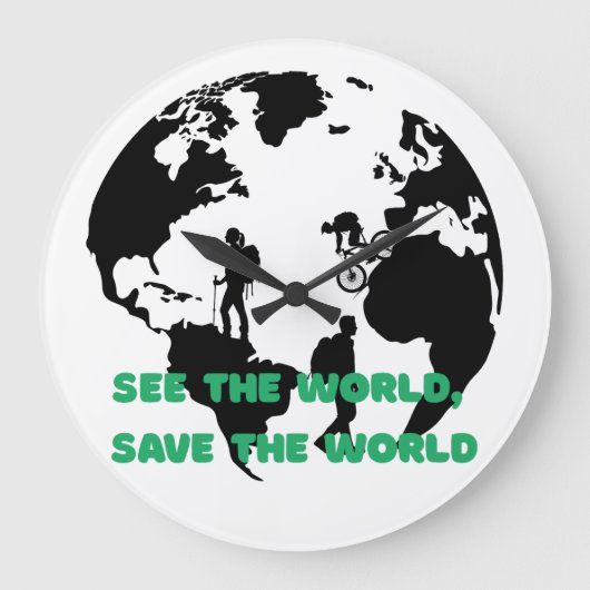 See the World Save the World Cycling Hiking ラージ壁時計 (正面)
