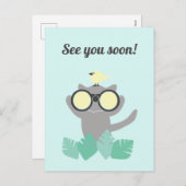 See You Soon Reminderはがき(猫と鳥を含む) シーズンポストカード (正面/裏面)