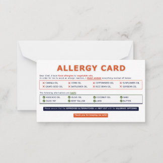 Seed Oil Allergy Card  ノートカード