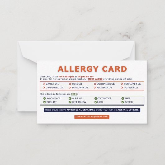 Seed Oil Allergy Card ノートカード (正面)
