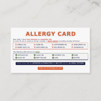 Seed Oil Allergy Card 名刺