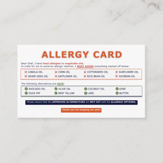 Seed Oil Allergy Card 名刺 (正面)