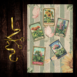 Seed Packet Vintage Sage Stripes Velvet Look 薄葉紙