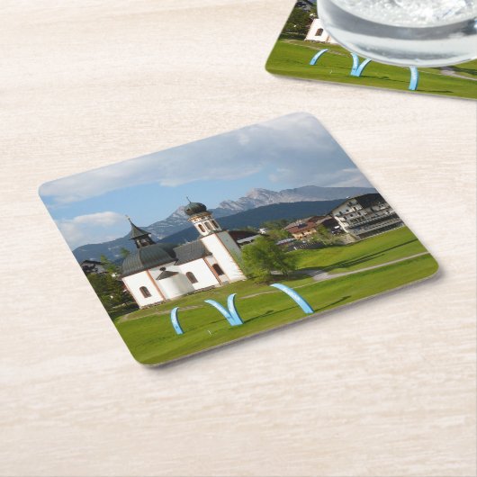 Seefeldのオーストリアのコースターの教会 スクエアペーパーコースター (アングル)