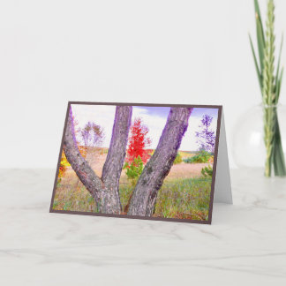 "Seeing Red" Bright Red Tree blank greeting card サンキューカード