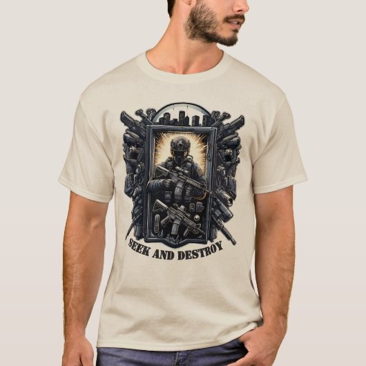 Seek And Destroy Tactical Military Gaming Shirt Tシャツ (正面)
