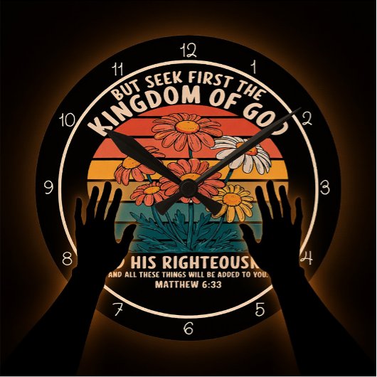 Seek First The Kingdom Of God Floral Graphic ラウンド壁時計