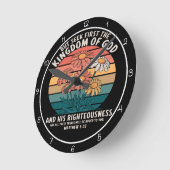 Seek First The Kingdom Of God Floral Graphic ラウンド壁時計 (傾斜)