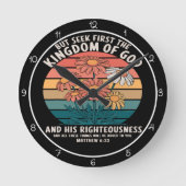 Seek First The Kingdom Of God Floral Graphic ラウンド壁時計 (正面)