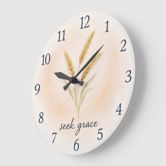 Seek Grace – Watercolour Wheat Serenity Clock ラージ壁時計 (傾斜)
