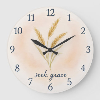 Seek Grace – Watercolour Wheat Serenity Clock ラージ壁時計