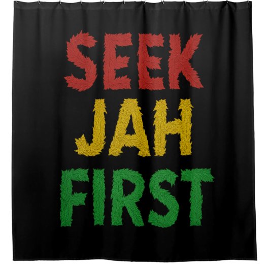 Seek Jah First Rastafarian Reggae Rasta Colors シャワーカーテン (正面)