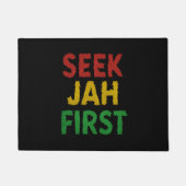 Seek Jah First Rastafarian Reggae Rasta Colors ドアマット (正面)