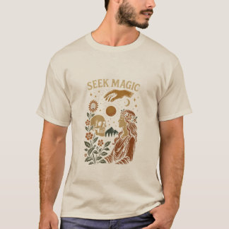 Seek Magic – ビンテージ風ミスティカル スカル&女神Tシャツ Tシャツ
