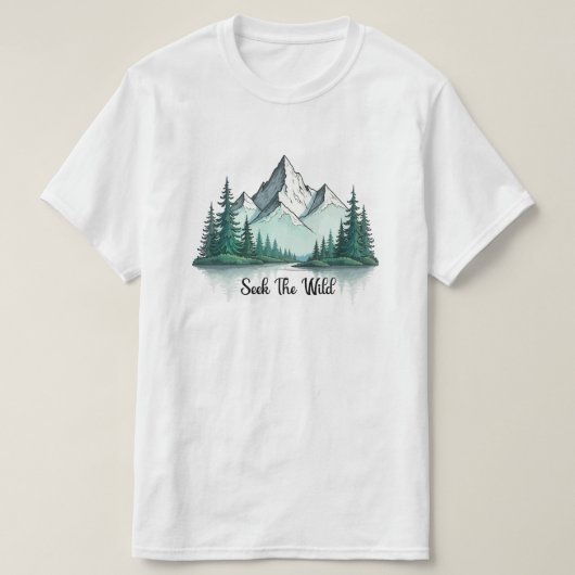 Seek The Wild" Mountain Landscape T-Shirt |  Tシャツ (デザイン正面)