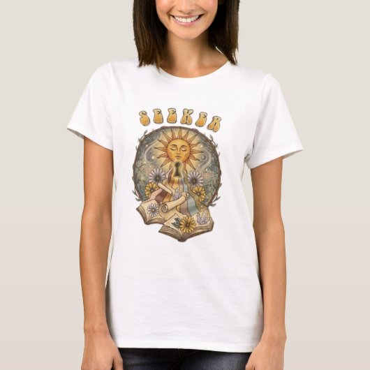 Seeker Retro Sun & Mystical Books  Tシャツ (正面)