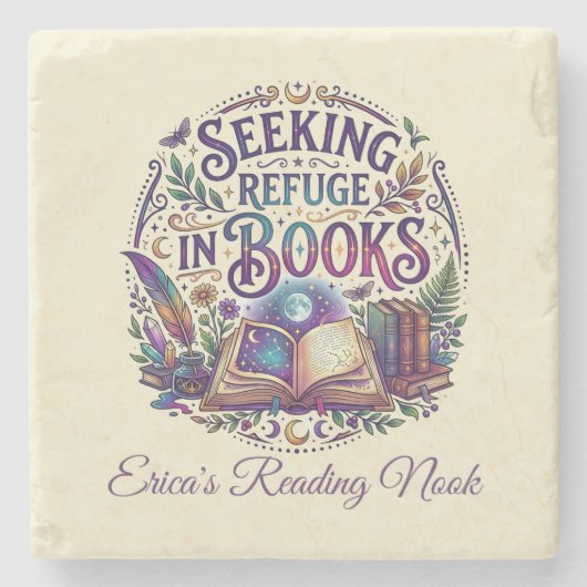 Seeking Refuge in Books Whimsical Celestial Mystic ストーンコースター (正面)