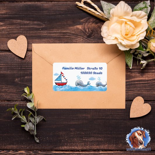 Segelboot & Wale - handgemalt | maritimer ラベル