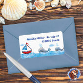 Segelboot & Wale - handgemalt | maritimer ラベル