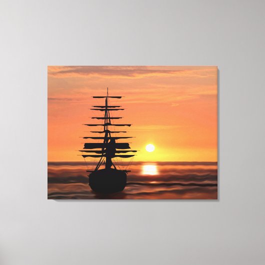 Segelschiff bei Sonnenuntergang Leinwand キャンバスプリント (正面)