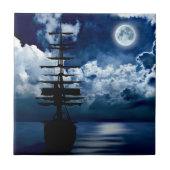 Segelschiff mit Vollmond Fliese タイル (正面)