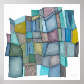 Segmented Cool Hues Watercolor Art ポスター (正面)