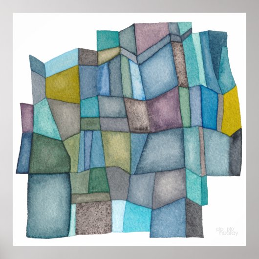 Segmented Cool Hues Watercolor Art ポスター (正面)