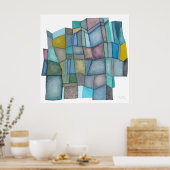 Segmented Cool Hues Watercolor Art ポスター (キッチン)