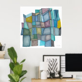 Segmented Cool Hues Watercolor Art ポスター (ホームオフィス)