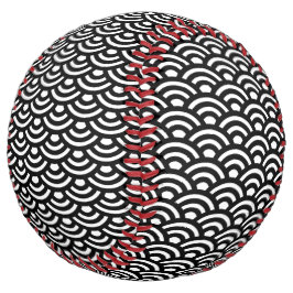 Seigaiha, Waves, Japanese, Black and White ソフトボール