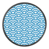 Seigaiha, Waves, Japanese, Blue and White アイスホッケーパック (正面)