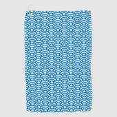 Seigaiha, Waves, Japanese, Blue and White ゴルフタオル (正面)