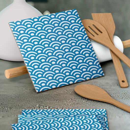 Seigaiha, Waves, Japanese, Blue and White タイル