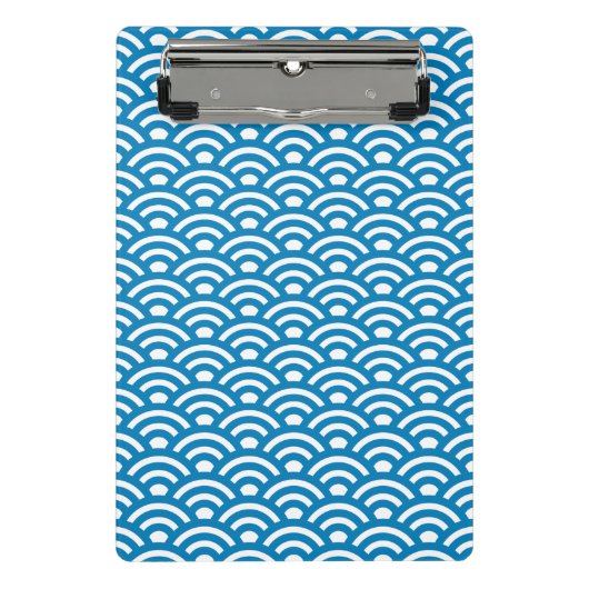 Seigaiha, Waves, Japanese, Blue and White ミニクリップボード (正面)