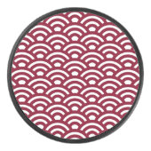 Seigaiha, Waves, Japanese, Burgundy and White アイスホッケーパック (正面)