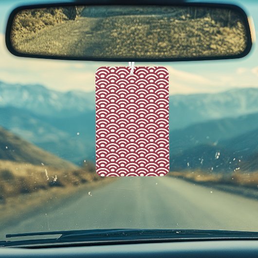 Seigaiha, Waves, Japanese, Burgundy and White カーエアーフレッシュナー