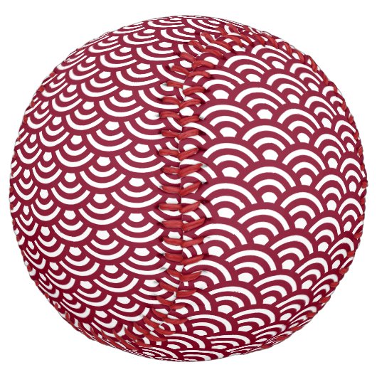 Seigaiha, Waves, Japanese, Burgundy and White ソフトボール (アングル)