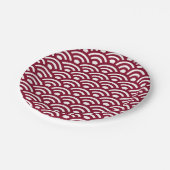 Seigaiha, Waves, Japanese, Burgundy and White ペーパープレート (アングル)