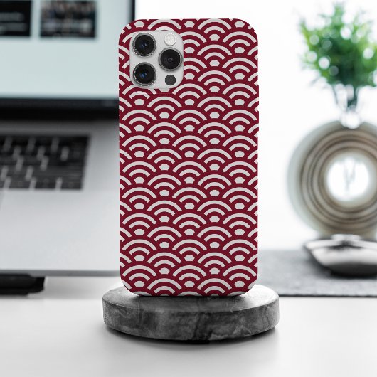Seigaiha, Waves, Japanese, Burgundy and White Case-Mate iPhoneケース