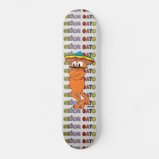 Seinor GatoとFiesta Hat Cartoon Mustache Cat スケートボード (正面)