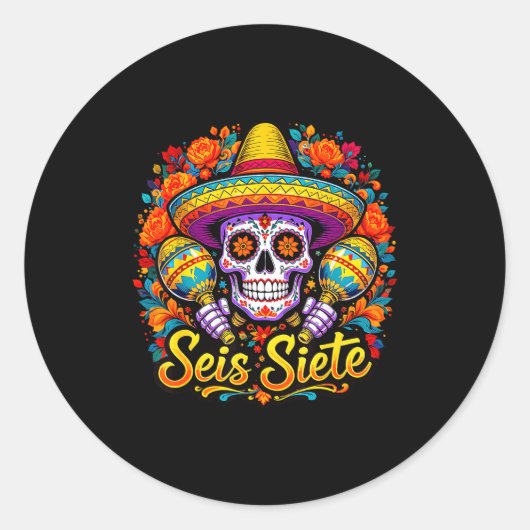 Seis Siete Spanish Humor Clroom Teaching Laugh Esp ラウンドシール (正面)