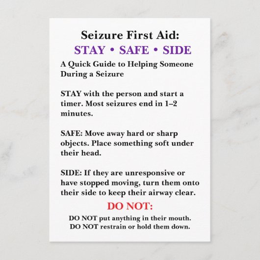 Seizure First Aid Card  カード (正面)