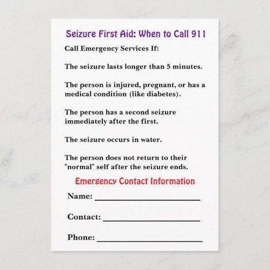 Seizure First Aid Card  カード (裏面)