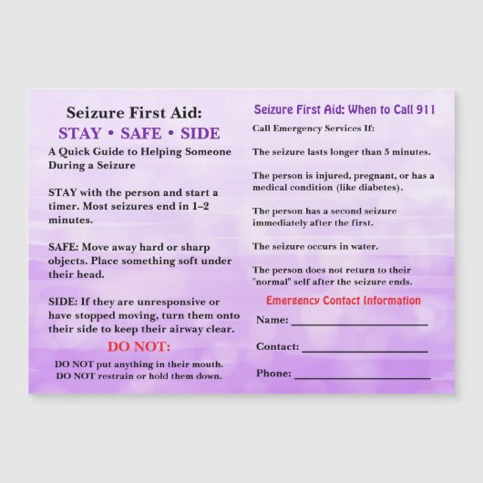 Seizure First Aid | Medical Alert (正面)
