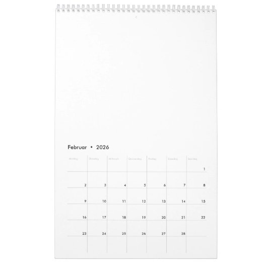 selber gestalten カレンダー (2月 2026)