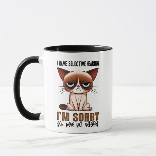 Selective Hearing Cat Mug – 皮肉おもしろい引用文 マグカップ (左)